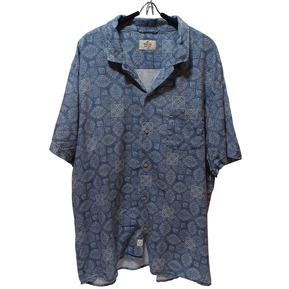 Marine Layer Resort Shirt Mens XL Blue Tencel Linen Button Up Coastal Resort